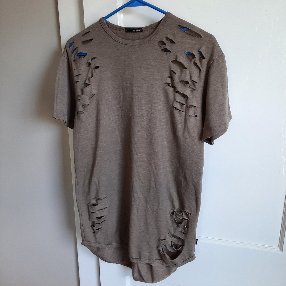 Weiv Brown Distressed Scallop Tee